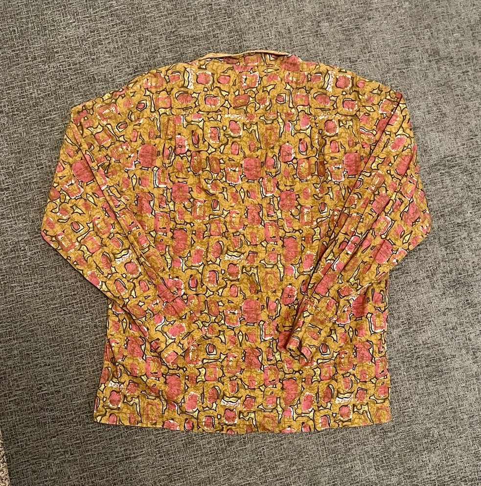 VTG 1950’s Ross Sutherland Made Hawaii Poly LONG SLEEVE SHIRT XL Brown/Pink