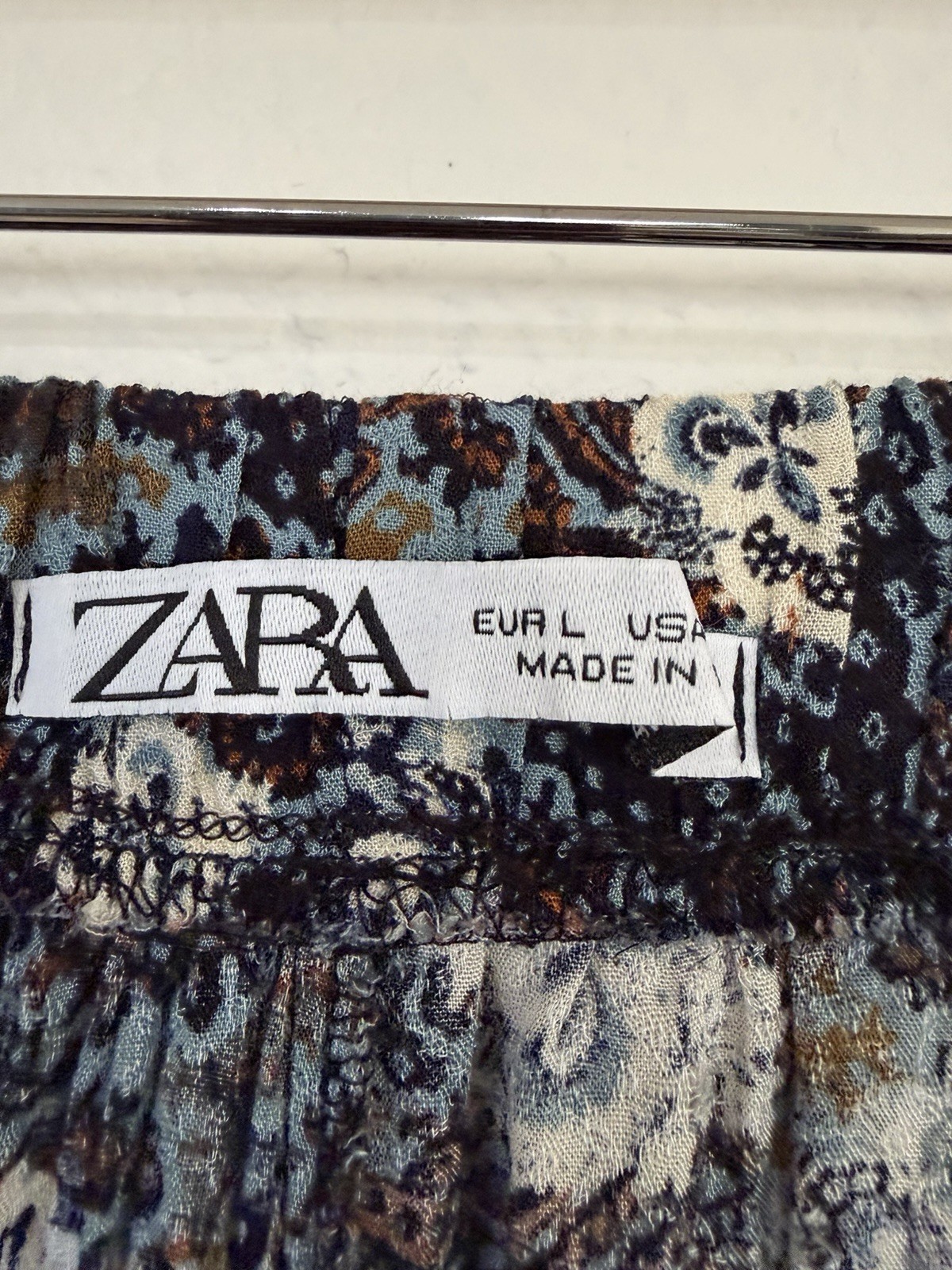 ZARA Black Blue Beige Brown Floral Wide-Leg Pants Elastic Waist Bohemian Women’s