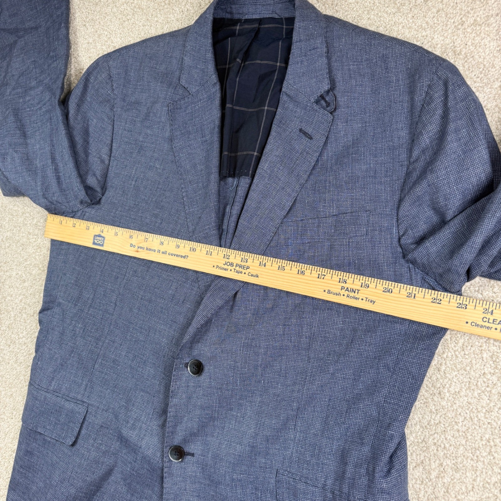 Hackett London Sport Coat Mens 46R Blue Linen Wool Blend Micro Check Blazer