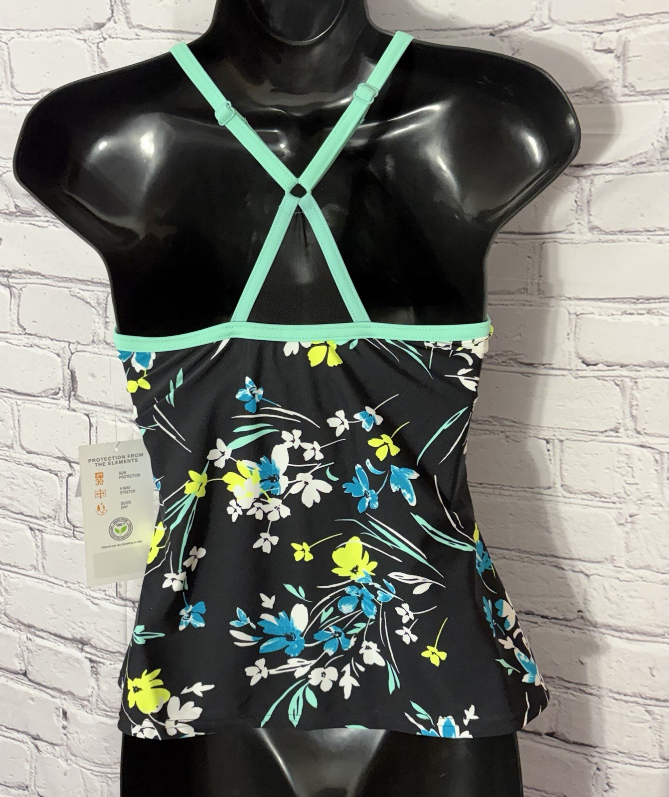 ZeroXposur Tankini Swim Top XS (6) UPF 30+ Quick Dry Floral Black Halter
