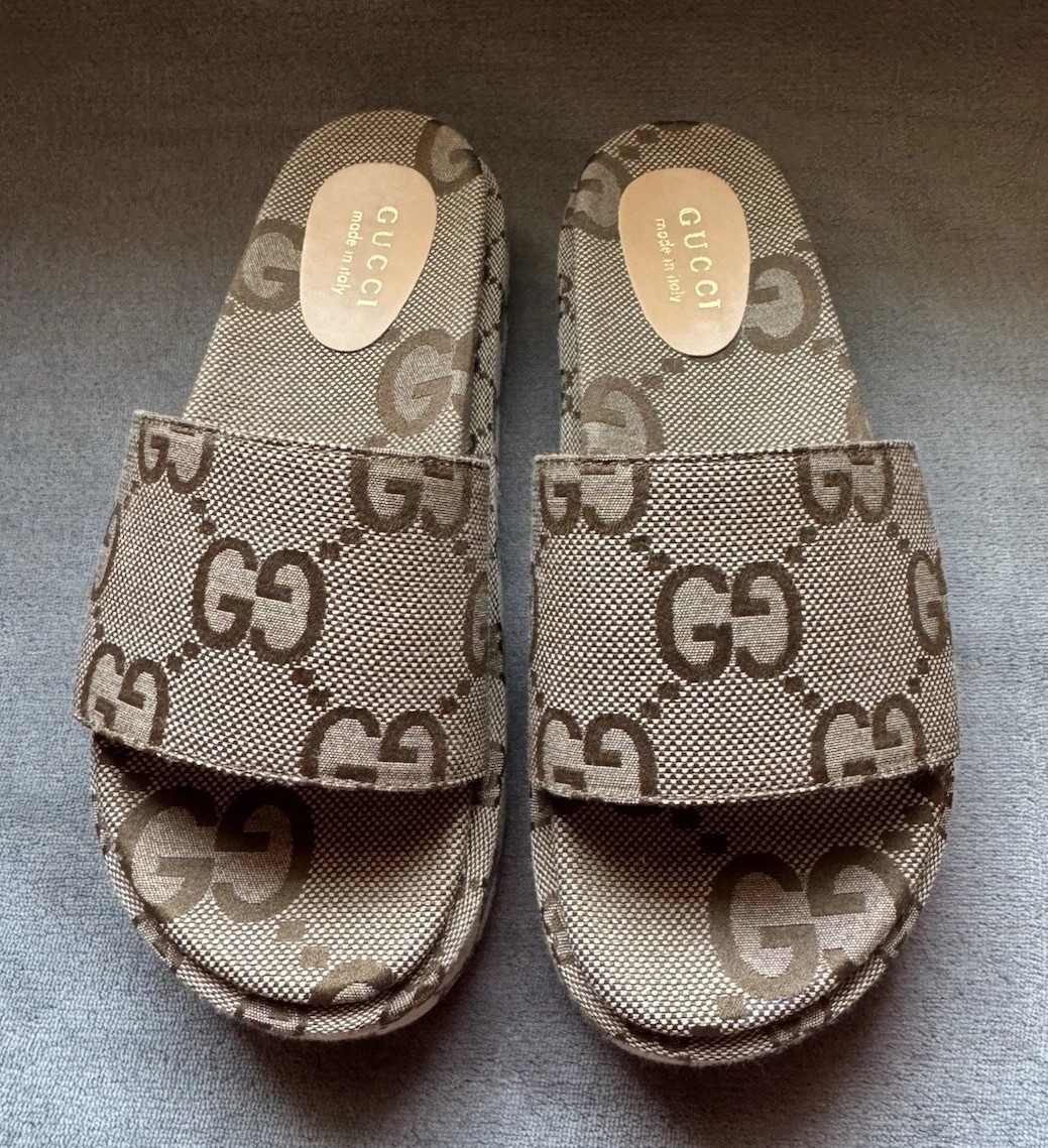 Womens Gucci Angelina Maxi GG Platform Slide Sandals Size 8.5 Or 39