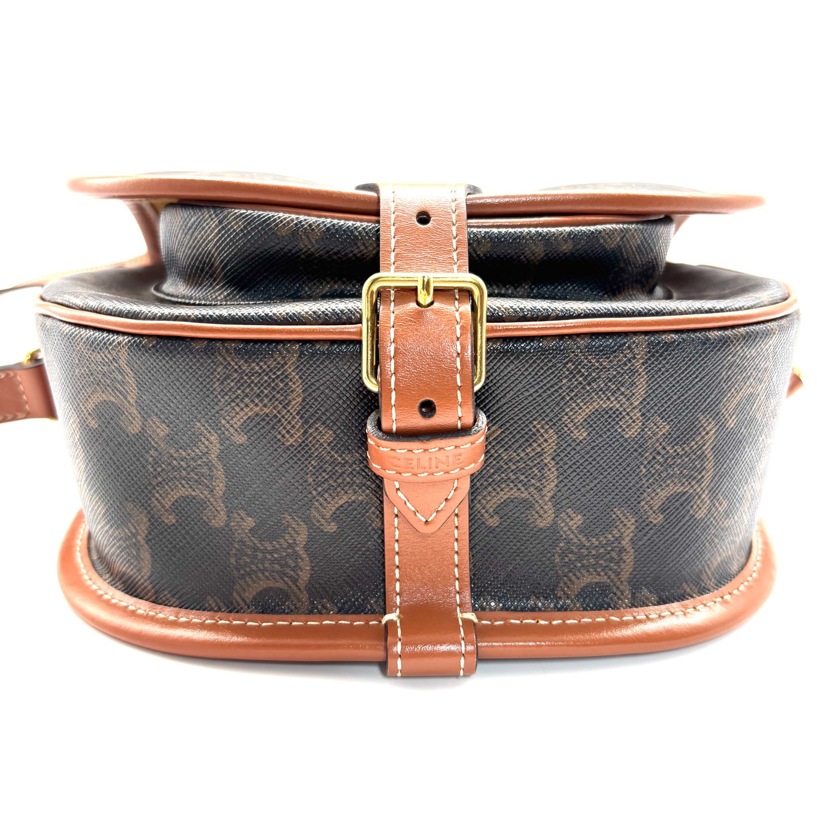 Pre owned Celine Triomphe Canvas Medium Folco Bag Tan | H24576