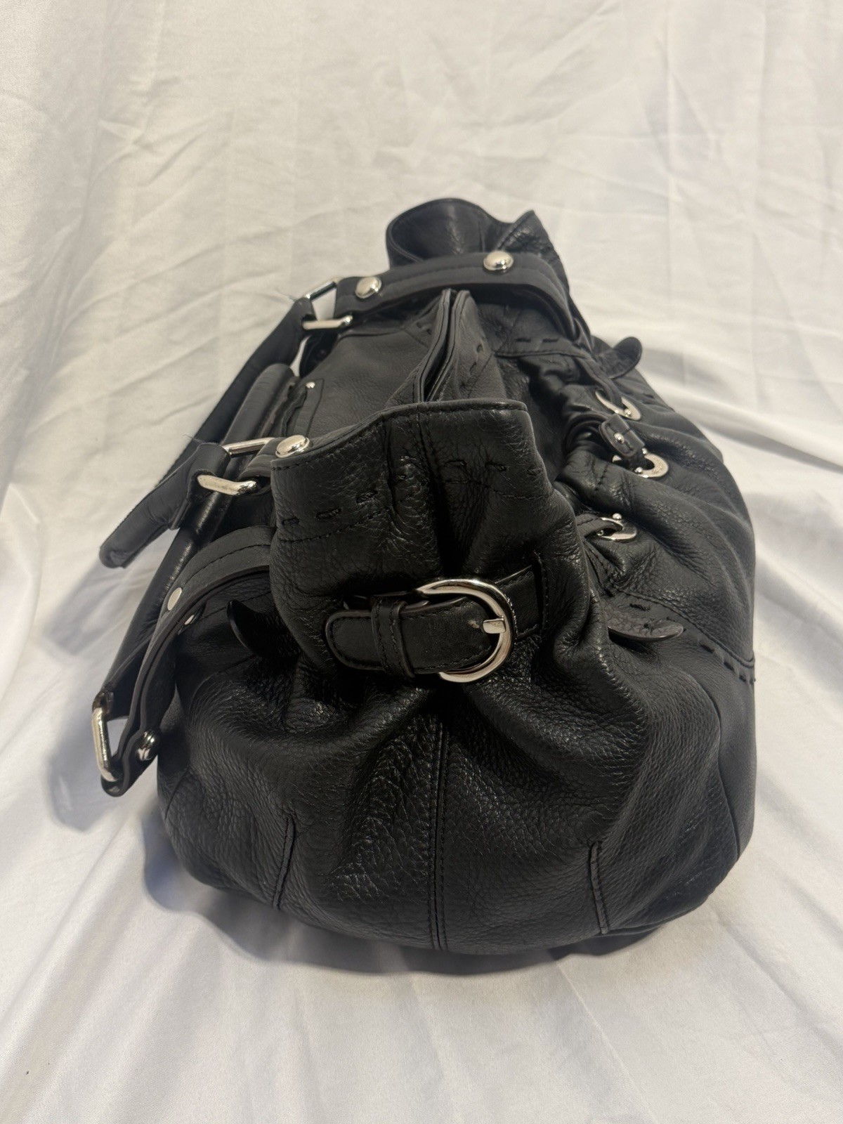 B Makowsky Black Soft Leather Hobo Shoulder Bag Purse Leopard Interior