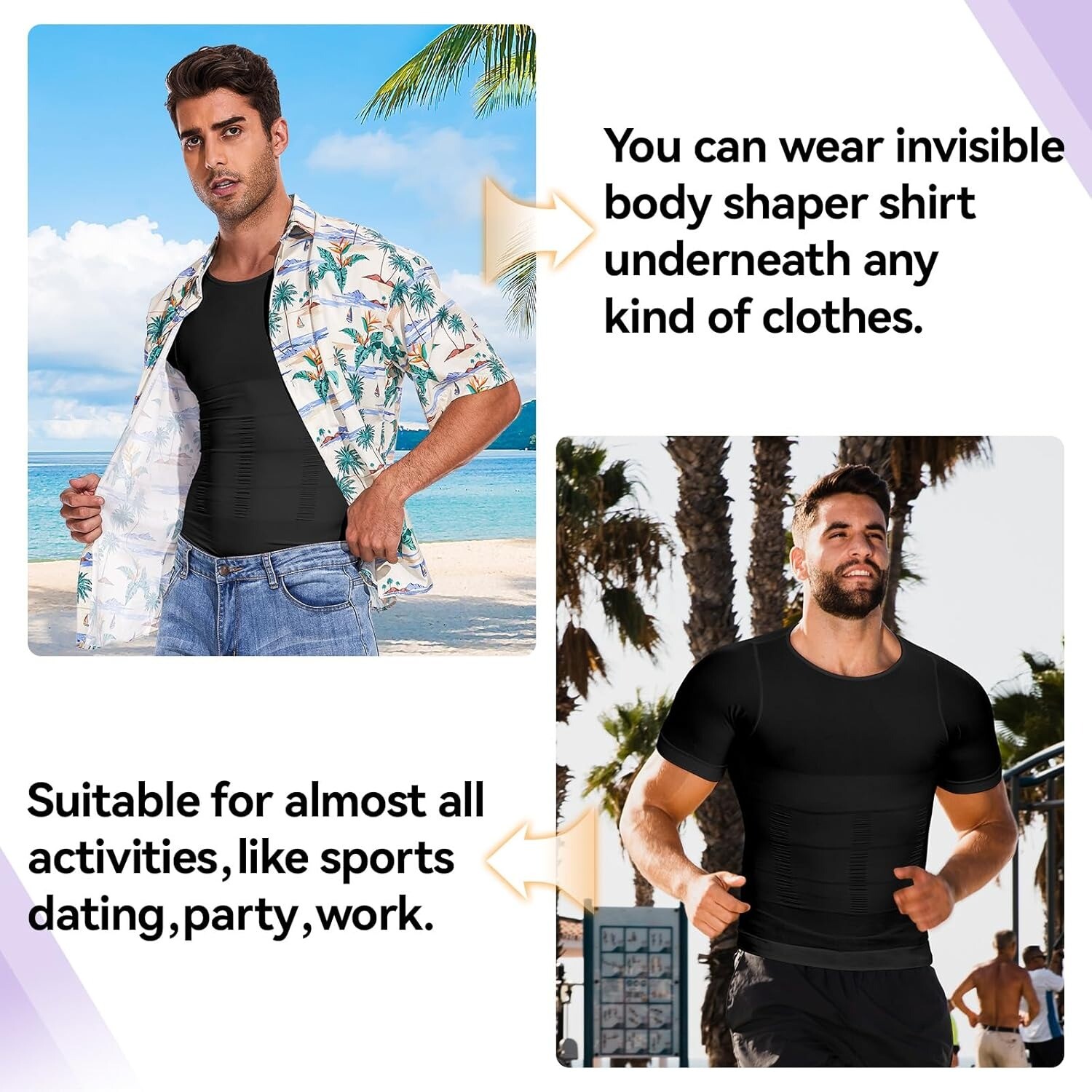 Mens Compression Shirt Body Shaper Slimming Gynecomastia Tummy Control Shapewear