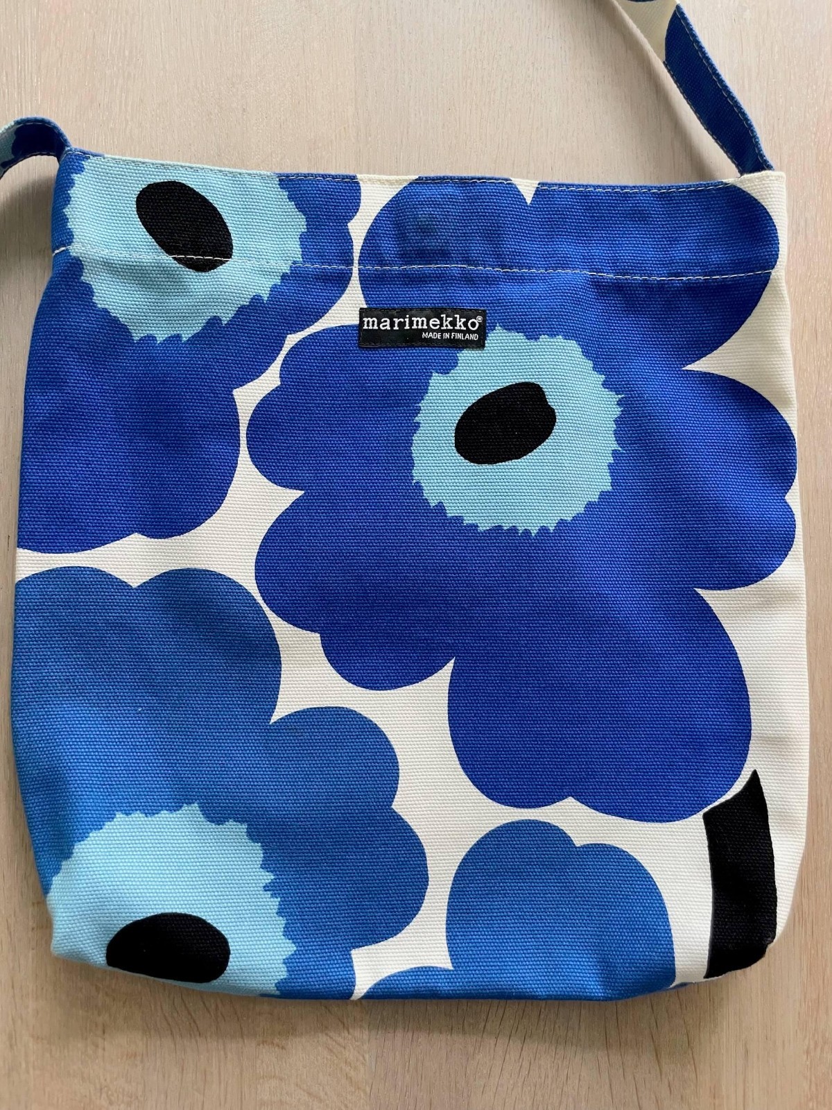 Blue MARIMEKKO Unikko Vintage Canvas Shoulder Bag, Floral Poppy Crossbody bag