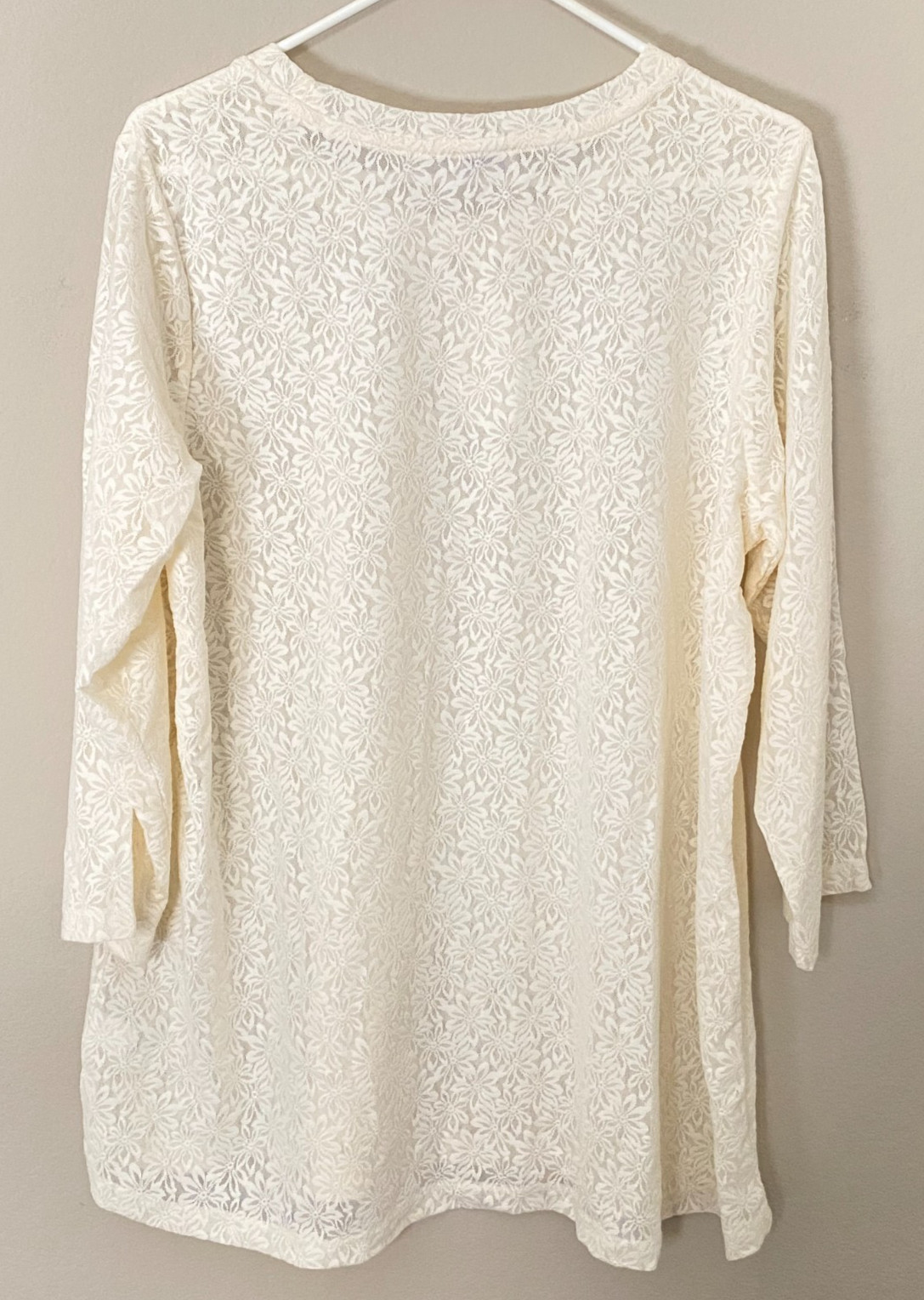 NWT Logo Layers Lori Goldstein ~Long Sleeve Stretch Knit Lace Ivory Tunic Top 1x
