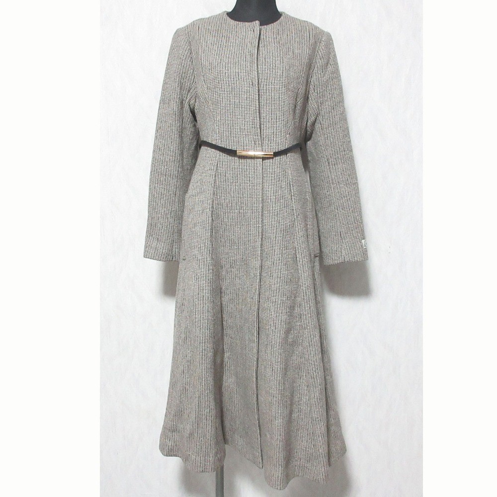 CELFORD THE COAT LAB Limited Check Belted Collarless Coat 36 Brown Women USED