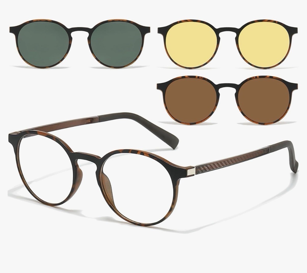 Retro Round Glasses Frame 3 in 1 Polarized Magnetic Clip-on – Easy Transition