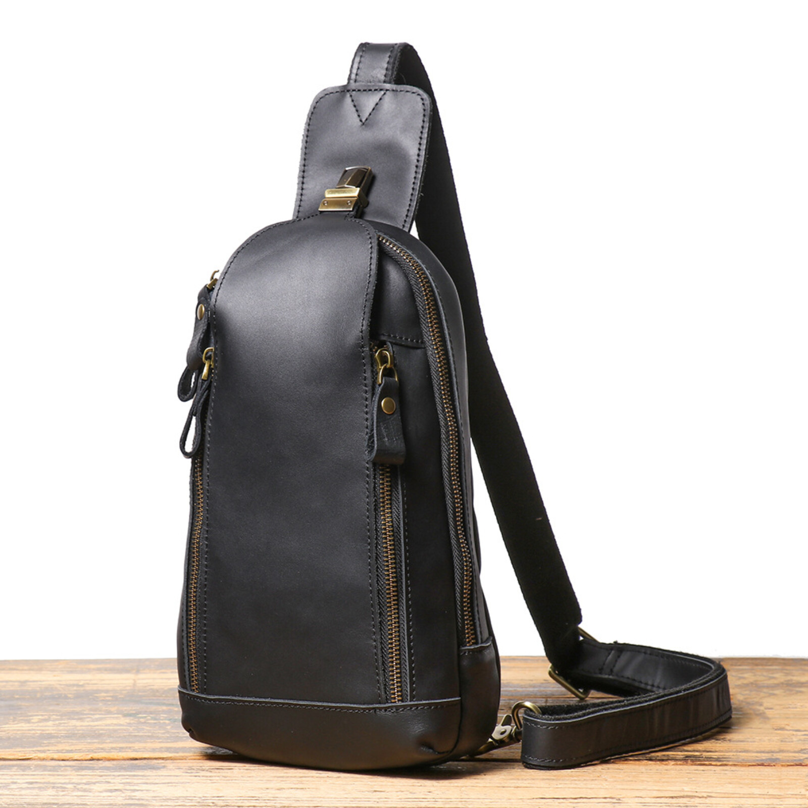Men’s Leather Sling Bag Chest Crossbody Shoulder Pack Vintage Style Everyday Use