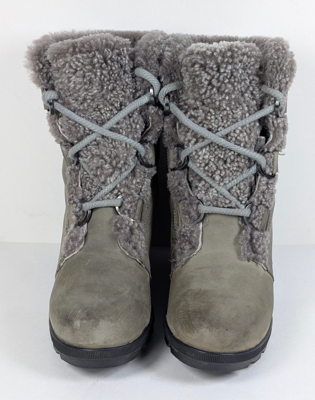 Sorel Joan of Arctic Wedge Shearling Women’s Size 8 M Gray Suede Boots Lace Up