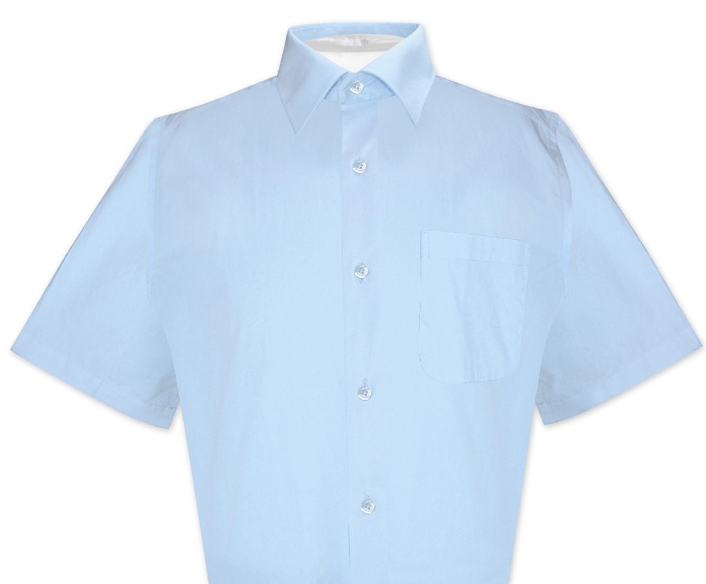 Biagio 100% Cotton Mens Short Sleeve Solid POWDER BLUE Color Dress Shirt sz Med