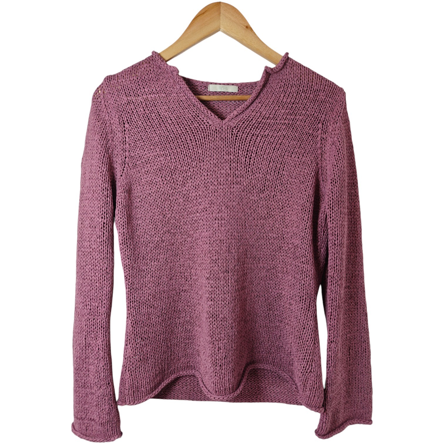 Marks & Spencer, Vintage 06, Mauve Pink, V-Neck, Open Knit Top, UK 14.