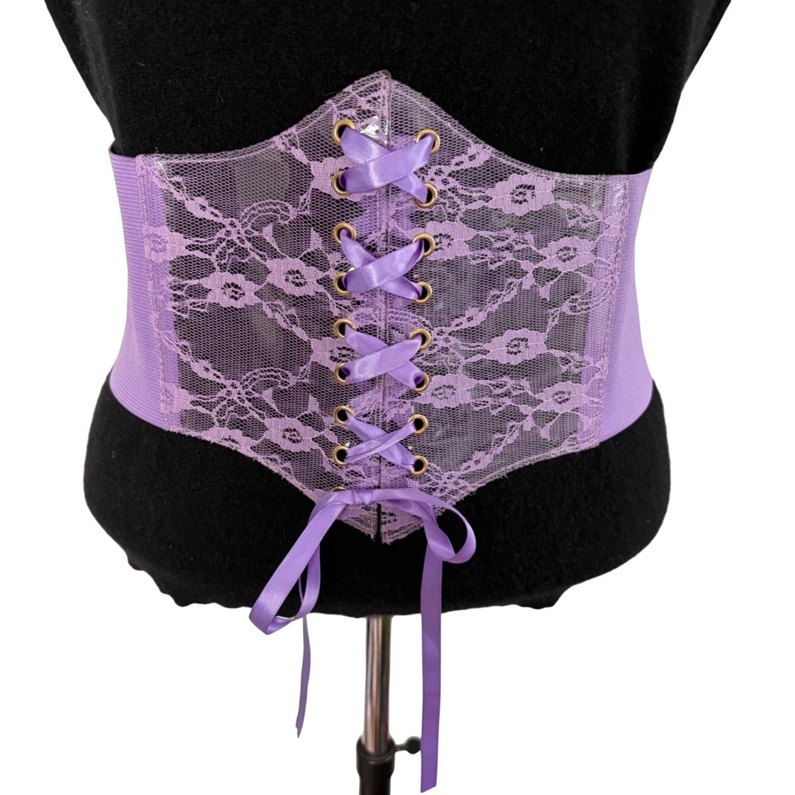 Purple Lace Up Corset Belt PVC Elastic Band Snap Closure Waist Cincher