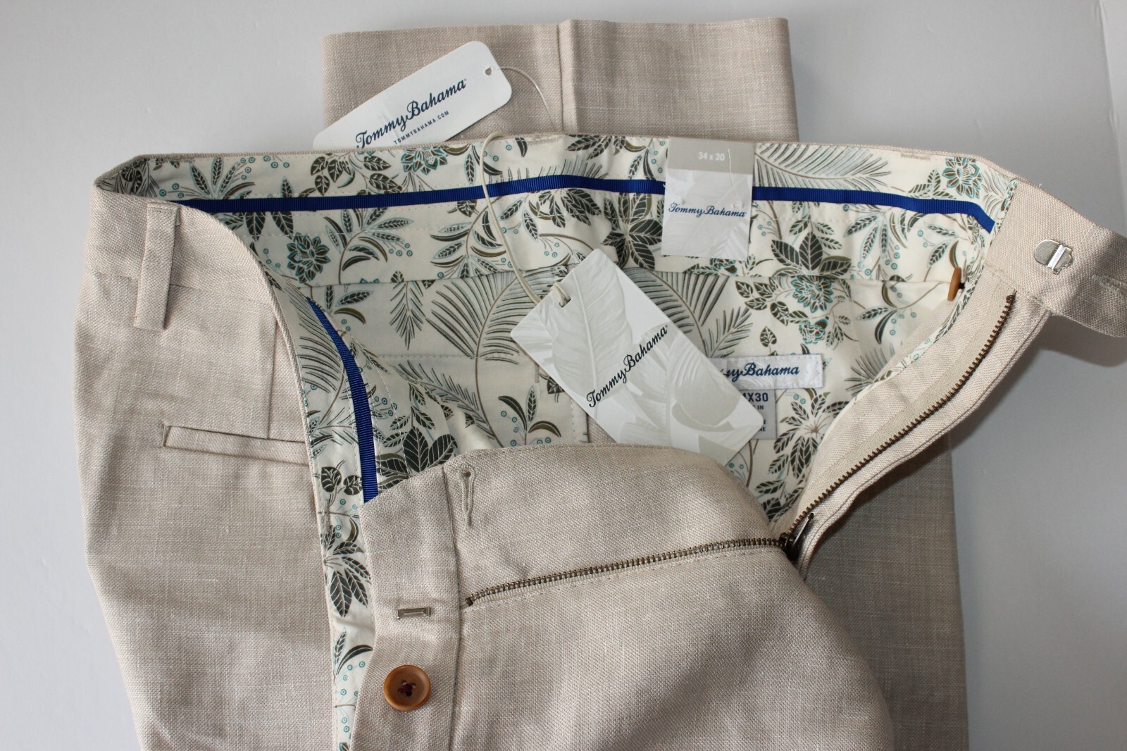 Tommy Bahama Pants Latigo Beach Flat Front Stone Khaki Linen New 38×30 38 Waist
