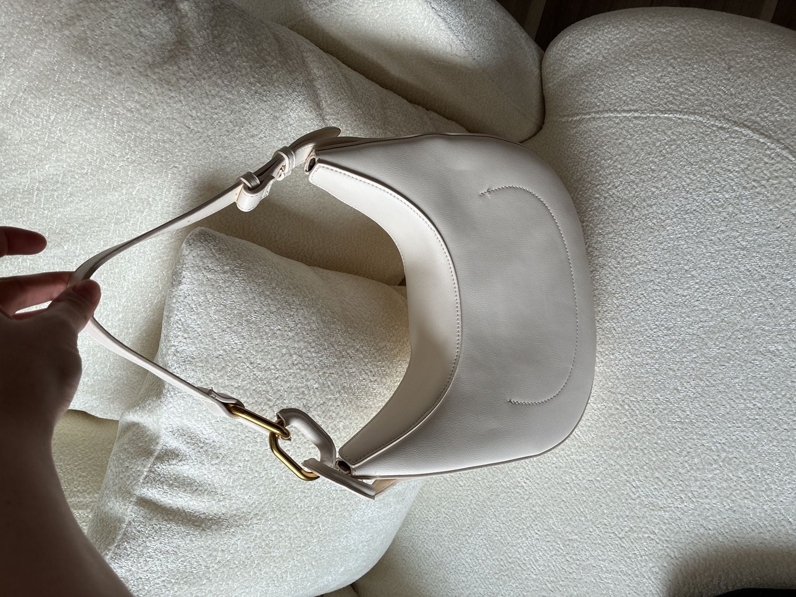 Madison West Vegan Leather Half Moon Crescent Shoulder Bag in Cream