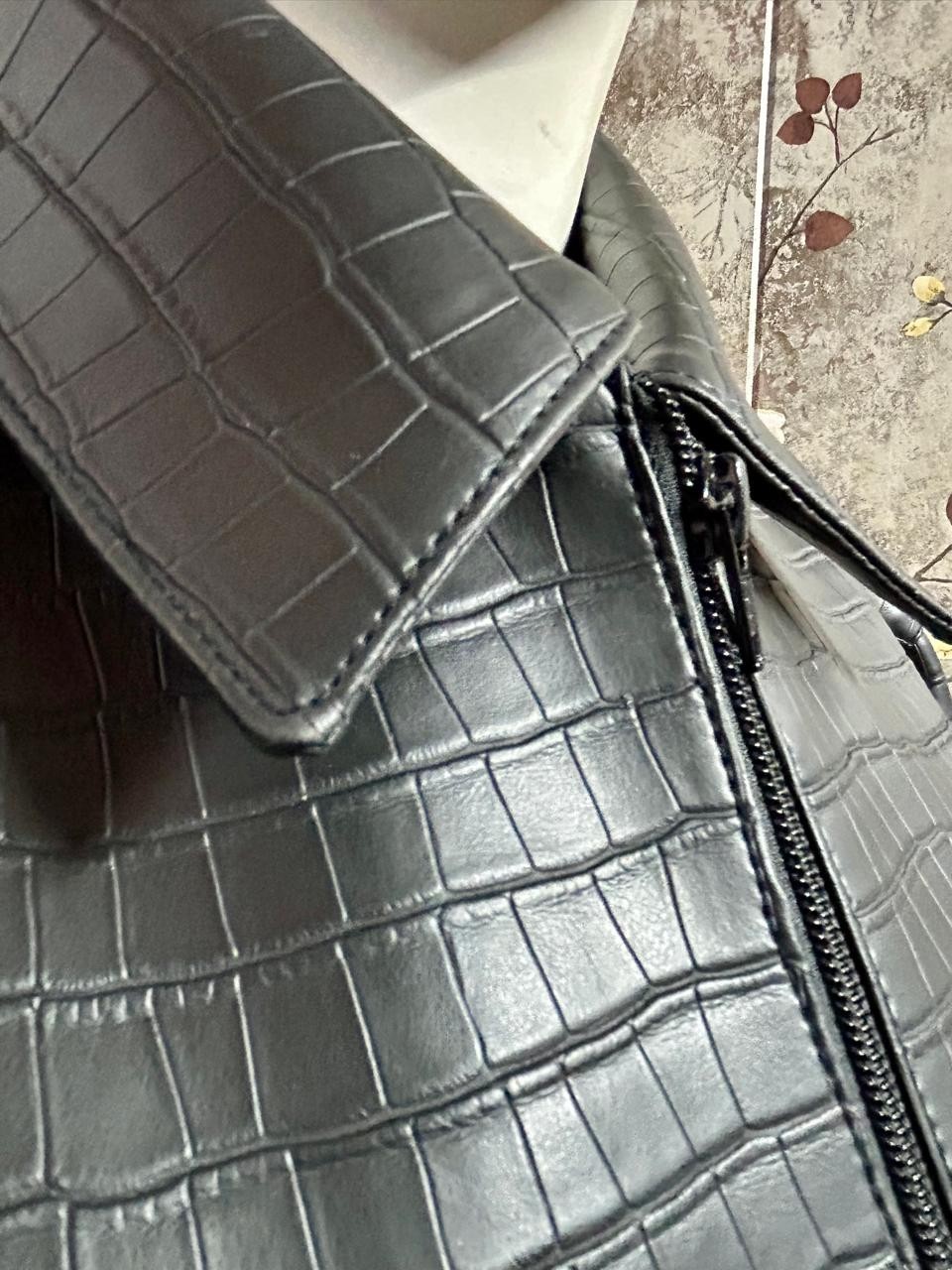 Mens Leather Crocodile Embossed Jacket Biker Black Alligator Jacket LIMITED SALE