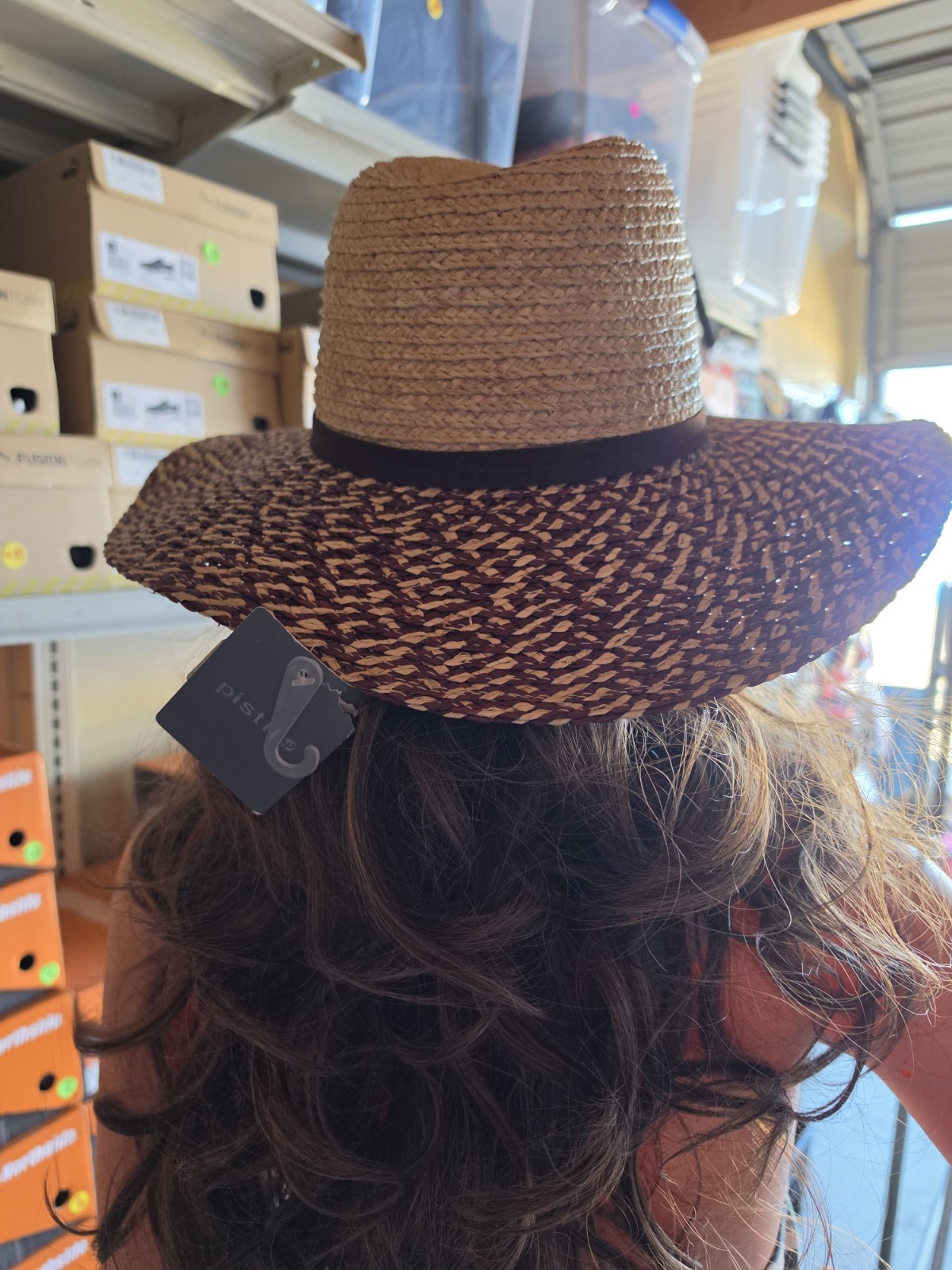 Pistil Womens Wynette Paper Straw Raffia Woven Hat Beige Black Braided Full Brim