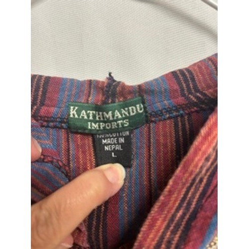 Kathmandu Imports Large Striped Baja Hoodie Woven Cotton Toggle Pullover