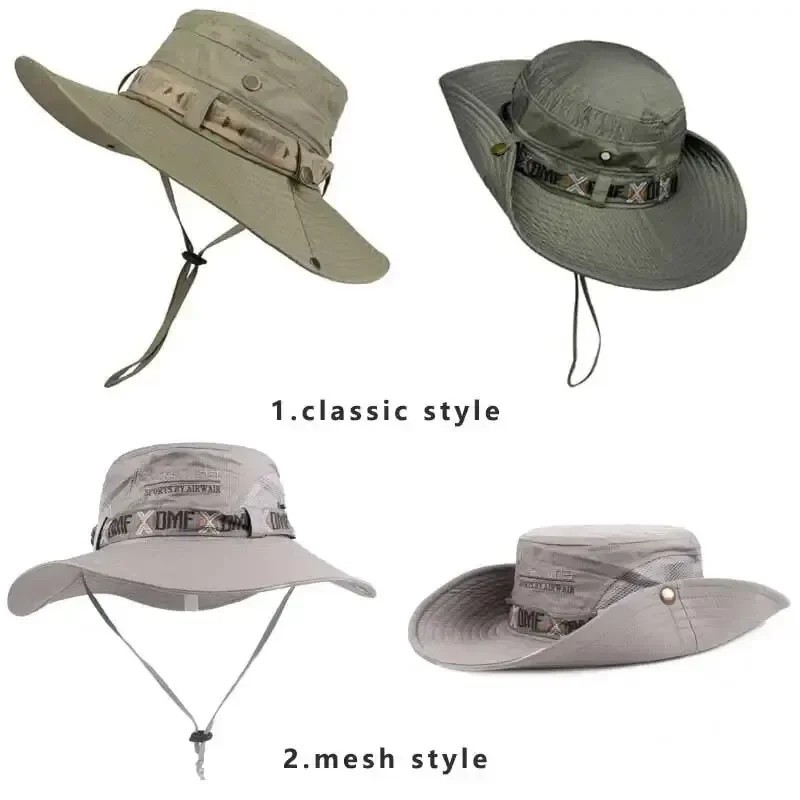 Summer Men Bucket Hat Outdoor UV Protection Wide Brim Panama Safari Hunting Hiki