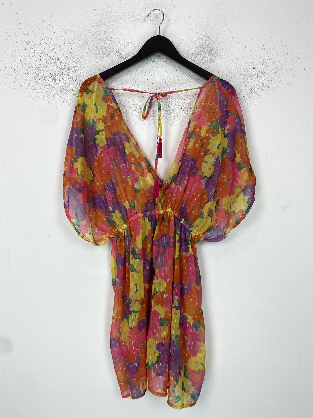 Accessorize Multicolour Floral Kaftan Beach Cover V Neck Tie Front UK 16-18