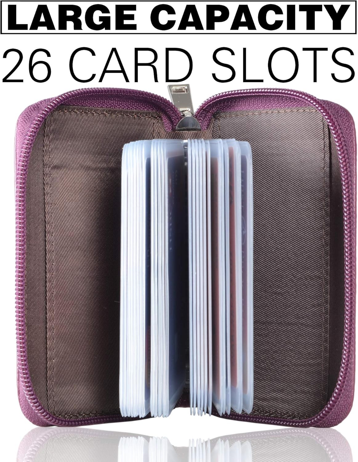 Genuine Leather Credit Card Holder Zipper Wallet With 26 Card Slots