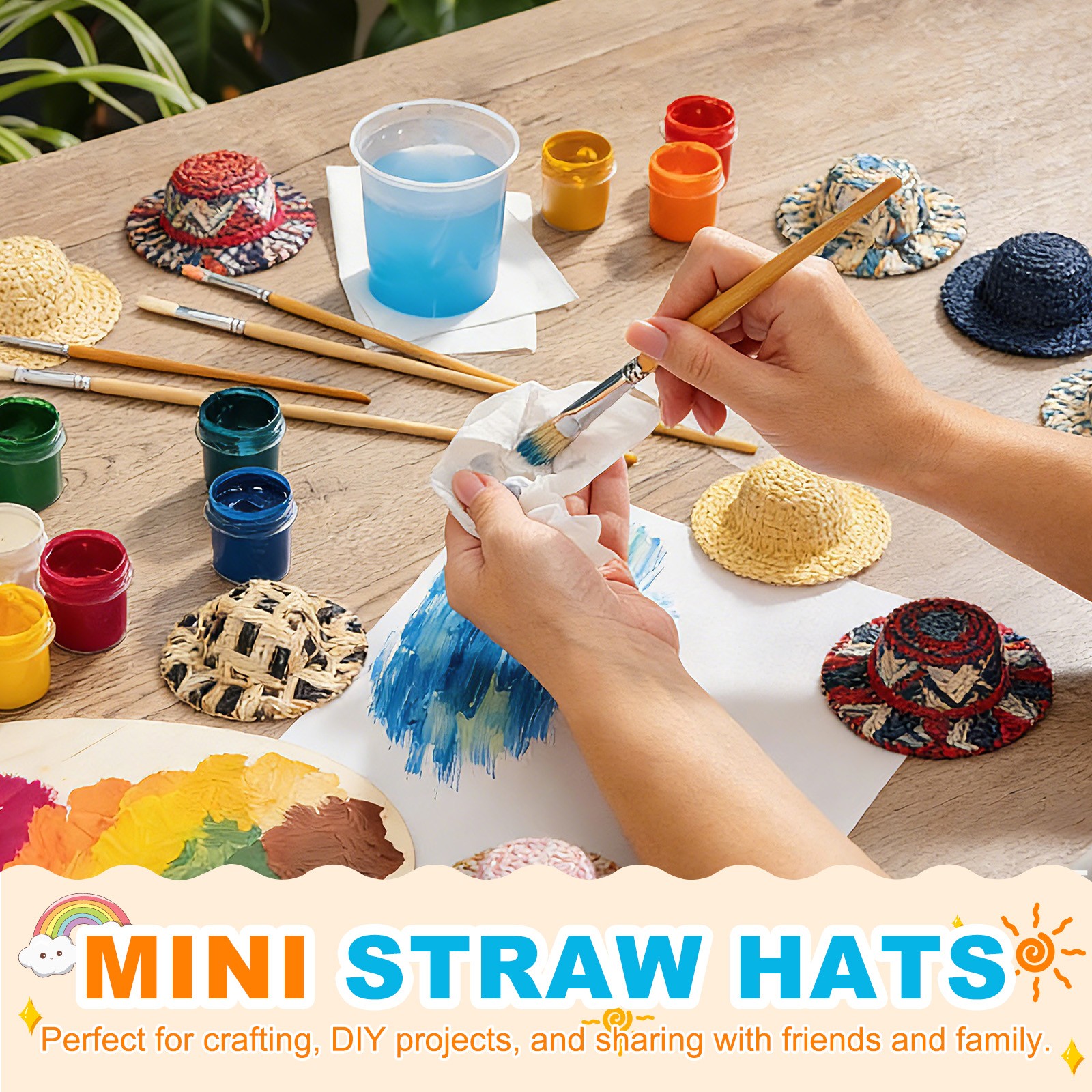 20 Pcs Mini Straw Hats Craft Doll Hats, 5cm x 1.3cm (Beige/Apricot)