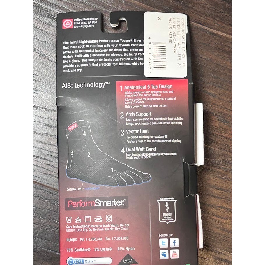 Injinji Performance Lightweight Mini Crew Toesocks Black Size S