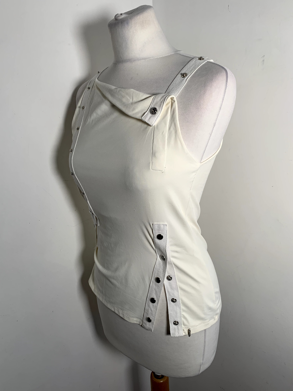Morgan 90s Y2K blouse top vest UK 8 10 fitted popper detail club rave ruched