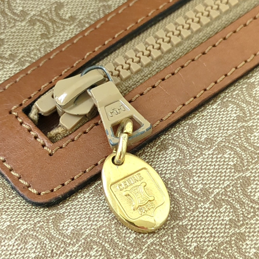 Authentic CELINE Macadam Clutch Bag PVC Leather Brown Vintage Macadam Handbag
