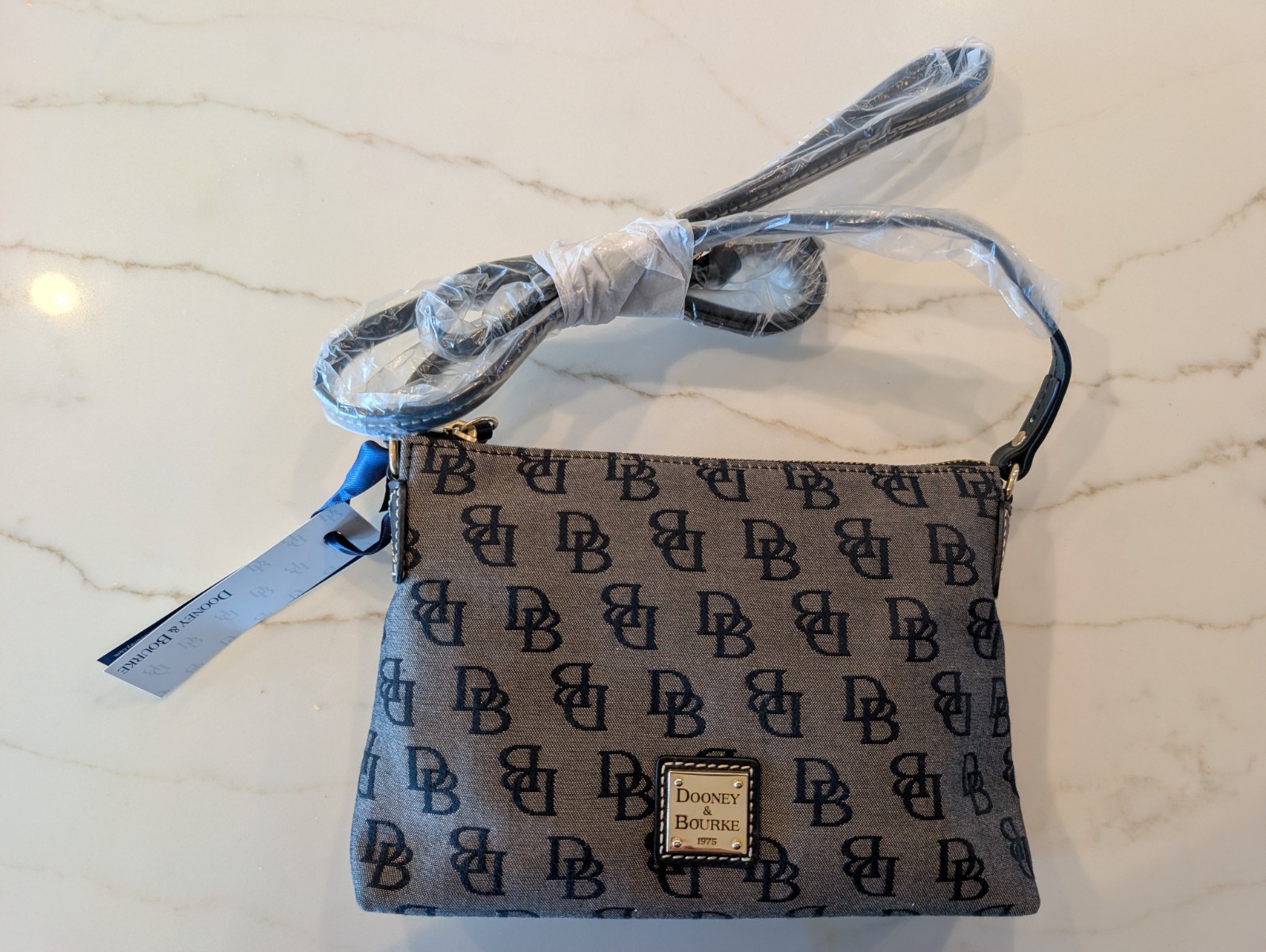 NWT Dooney & Bourke Crossbody Pouchette in Black Jacquard & Trim w Gold Hardware