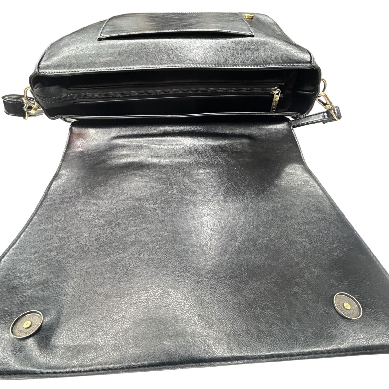 Ecosusi Black Vegan Leather Bag Satchel Messenger Laptop Breifcase Floral Cutout