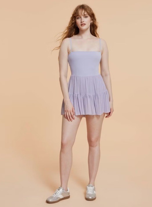 Blogilates Medium Ballerina Ruffle Active Dress Romper Light Purple NWT Evening