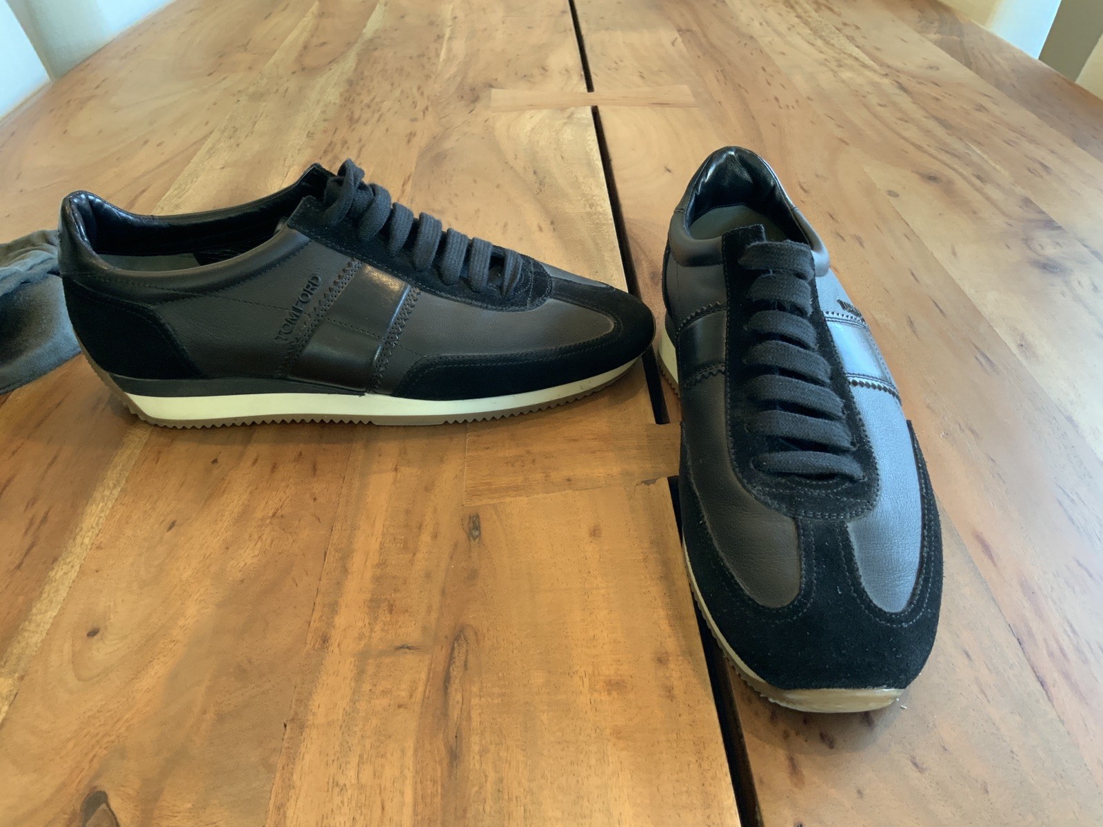 Tom Ford Black Suede and Leather Oxford Sneakers Size 8