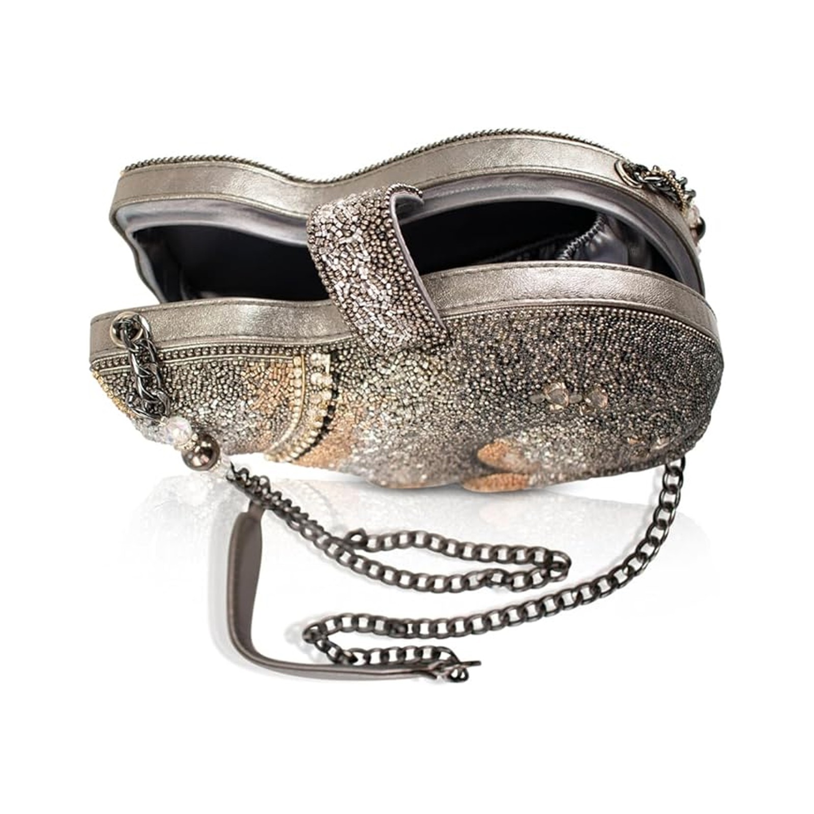 Mary Frances Couture Cat Crossbody Beaded Handbag Kitty Bag Silver Gold Purse NW