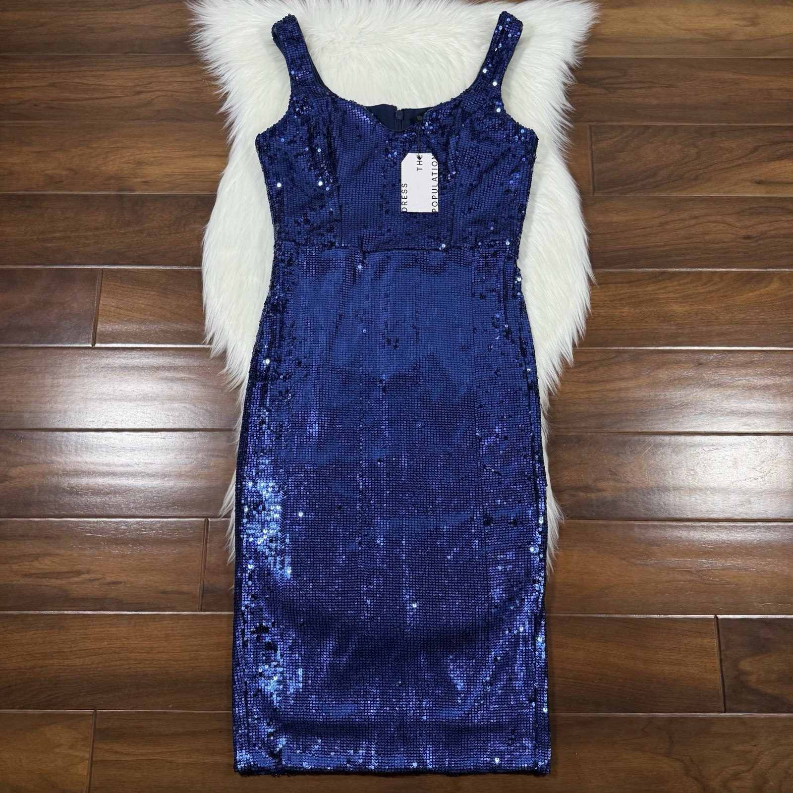Dress the Population Size Medium Blue Sequin Sloane Sleeveless Sheath Dress