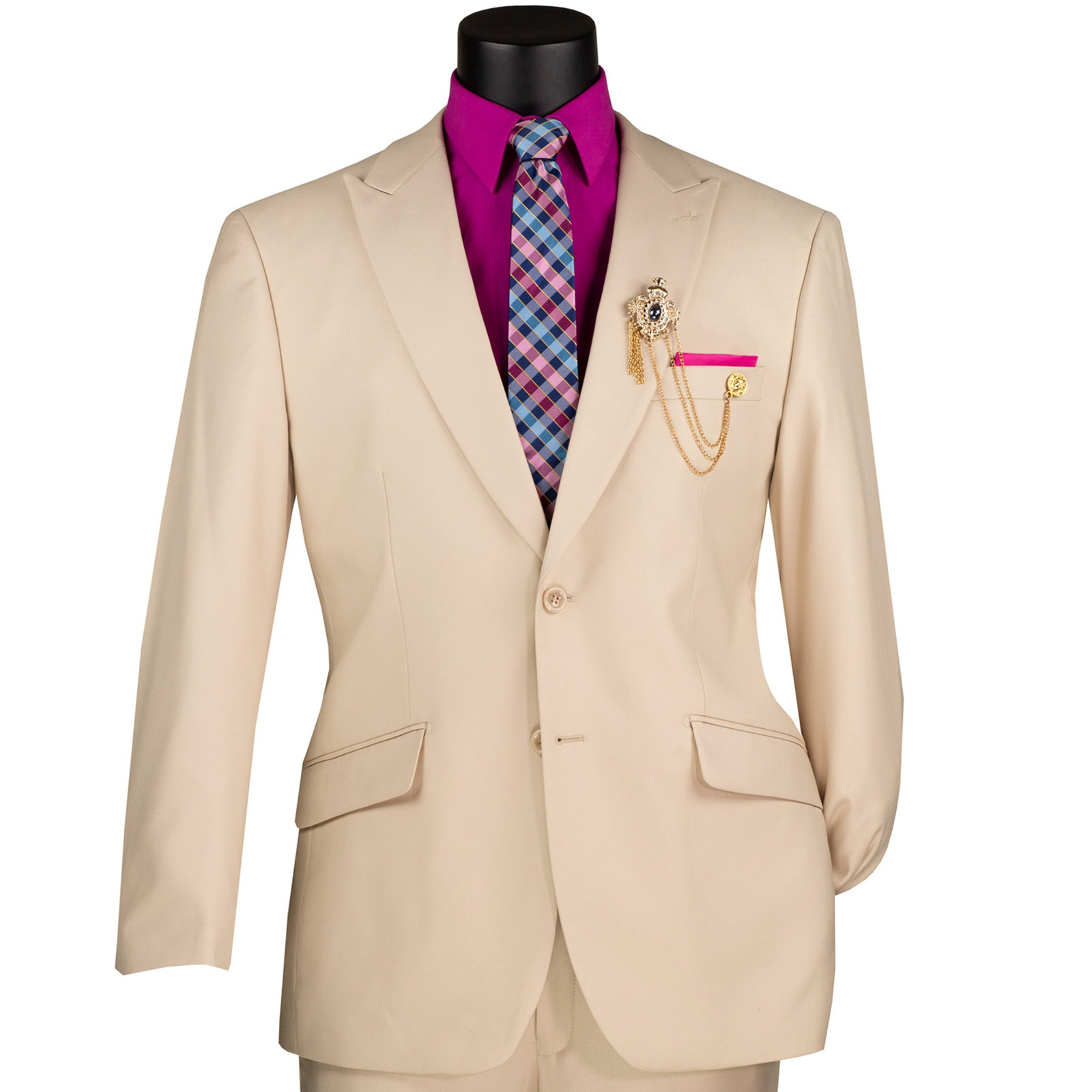 VINCI Men’s Sand 2-Button Peak Lapel Modern-Fit Suit, 36S-56L – NEW