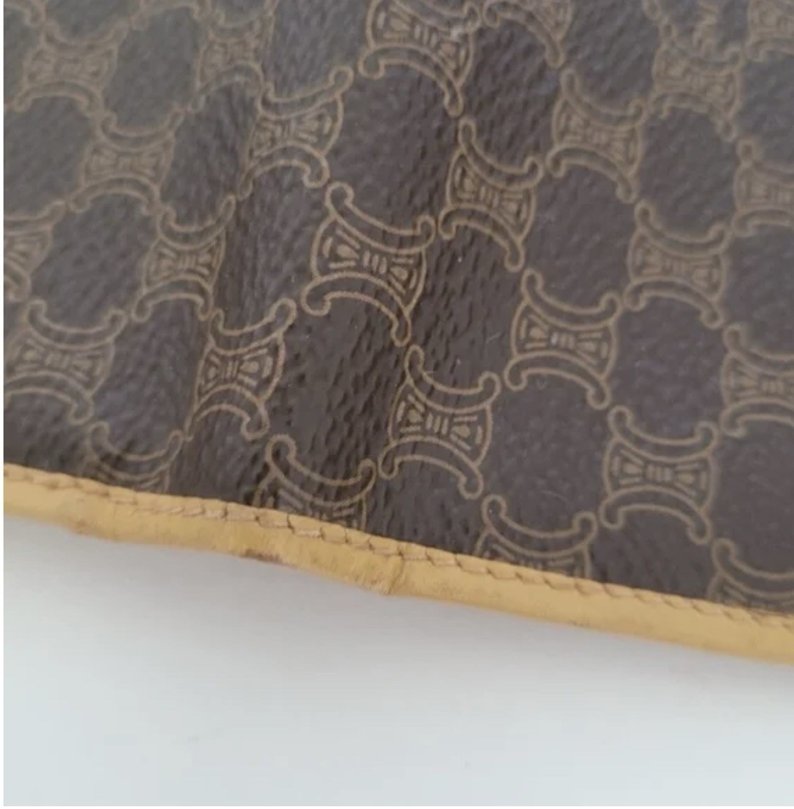 Vintage CELINE Macadam Compact Wallet Brown Canvas Leather Italy Snap Closure