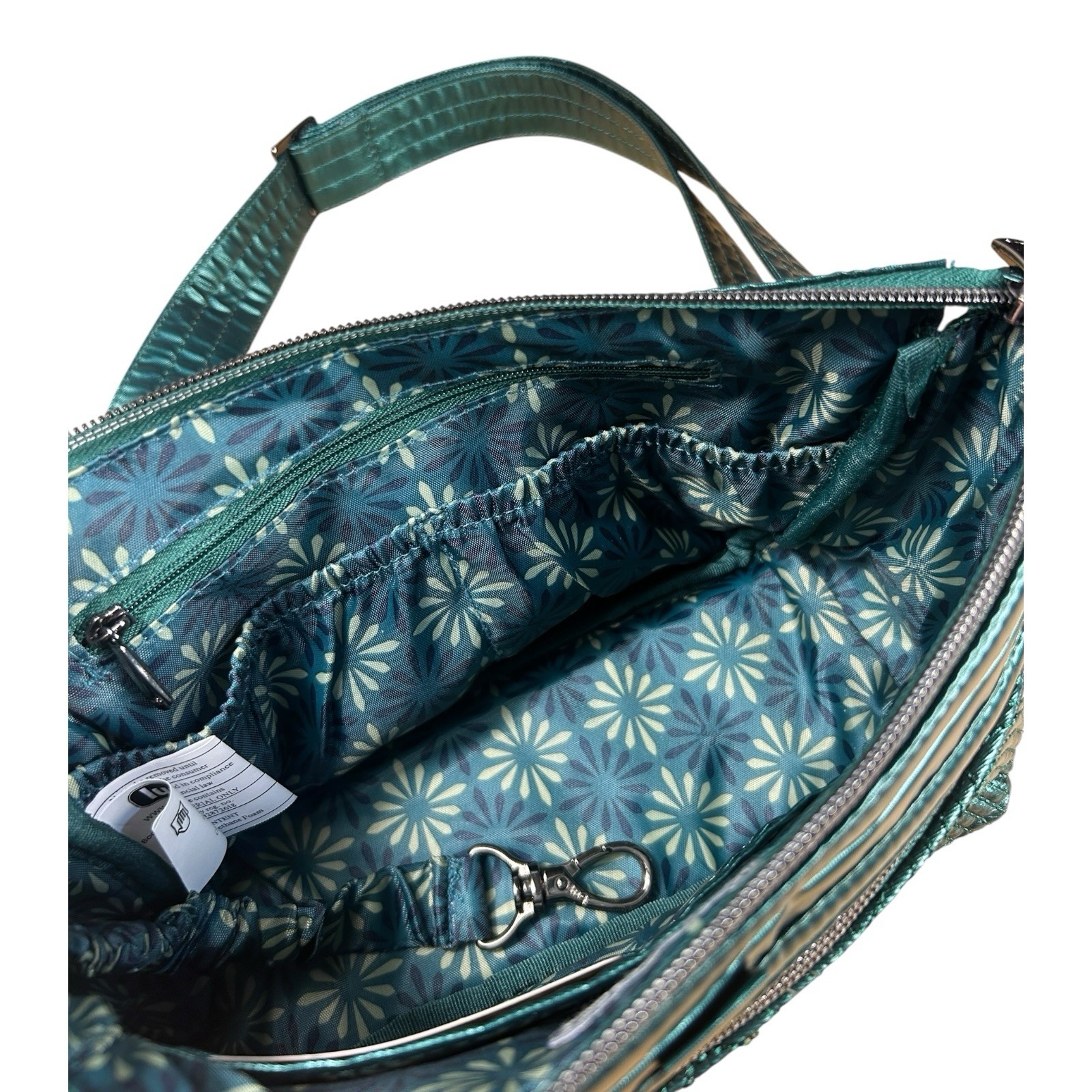 Lug Dash Crossbody Bag Metallic Teal Green Quilted Wave EUC