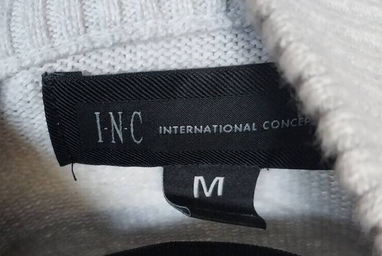 INC International Concepts Sweater Mens M White BLACK GRAY Argyle Full Zip