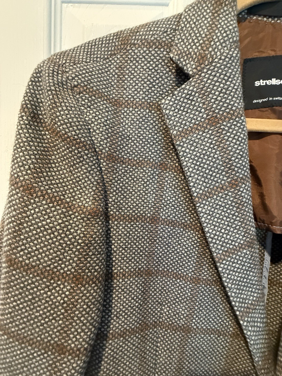 Strellson Mens Brown Herringbone Wool Blend Jacket Blazer Sport Coat Sz 48 Slim