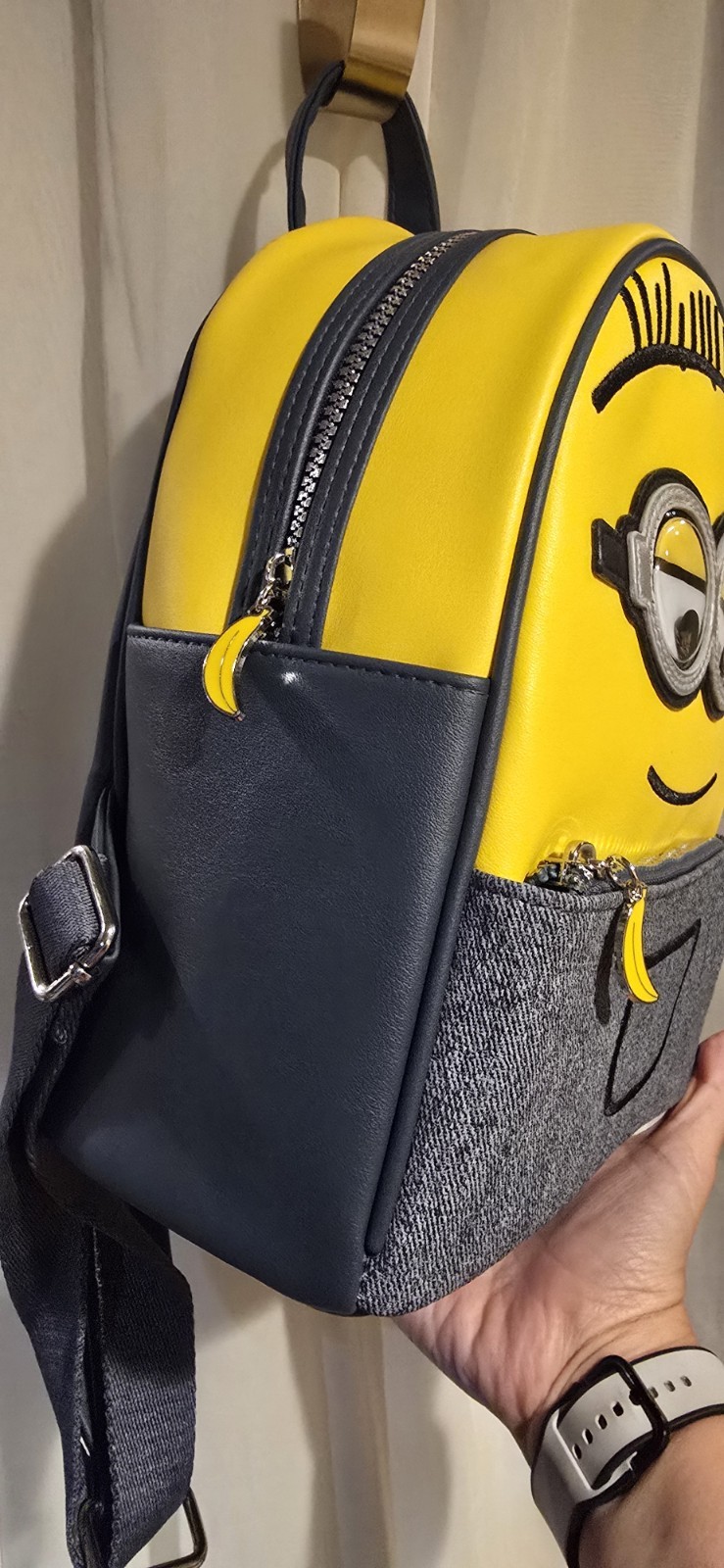Minions Faux Leather & Denim Backpack with Moving Googly Eyes Primark NWT
