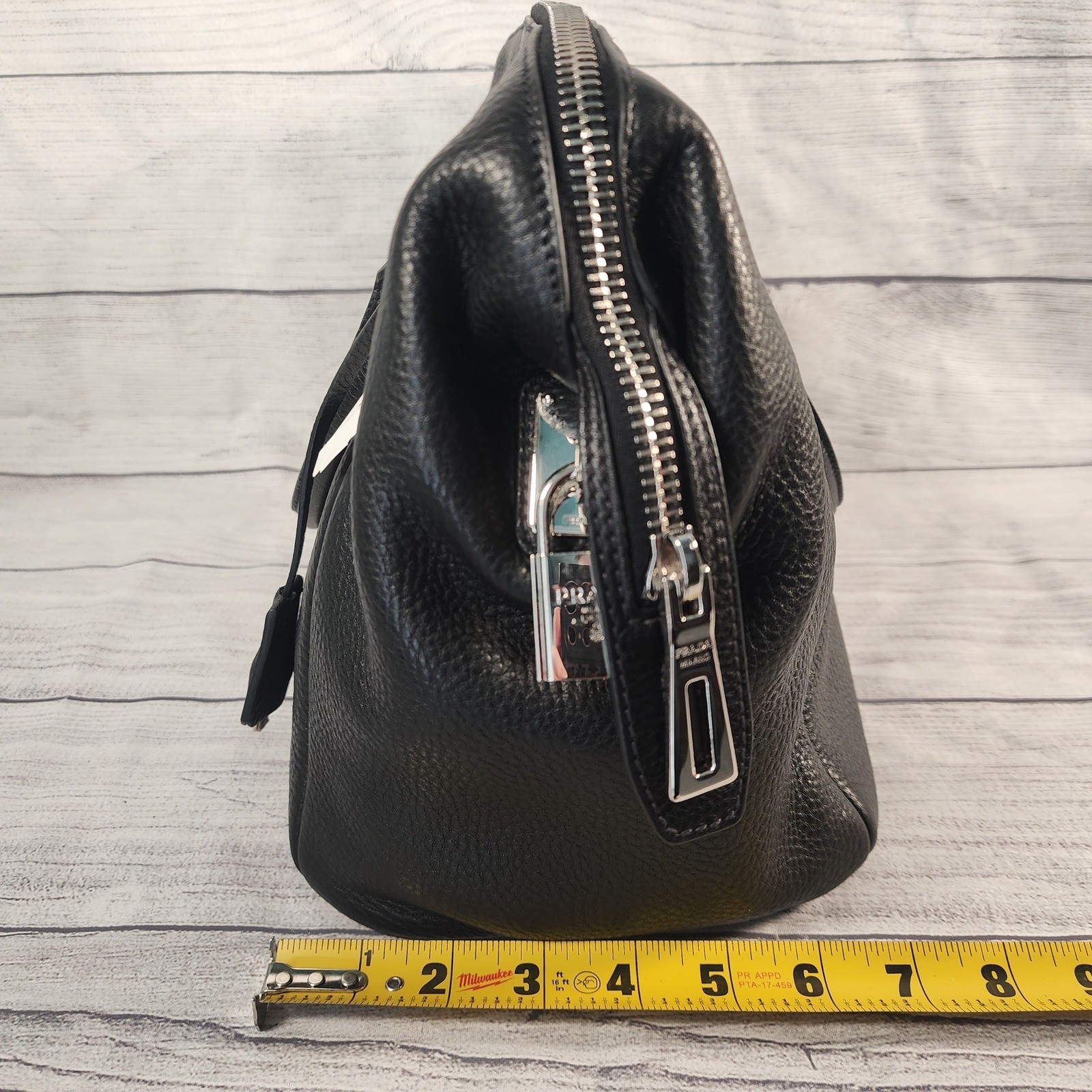 Prada Vitello Daino Black Leather Satchel Bag BR5128 Nero Silver Hardware