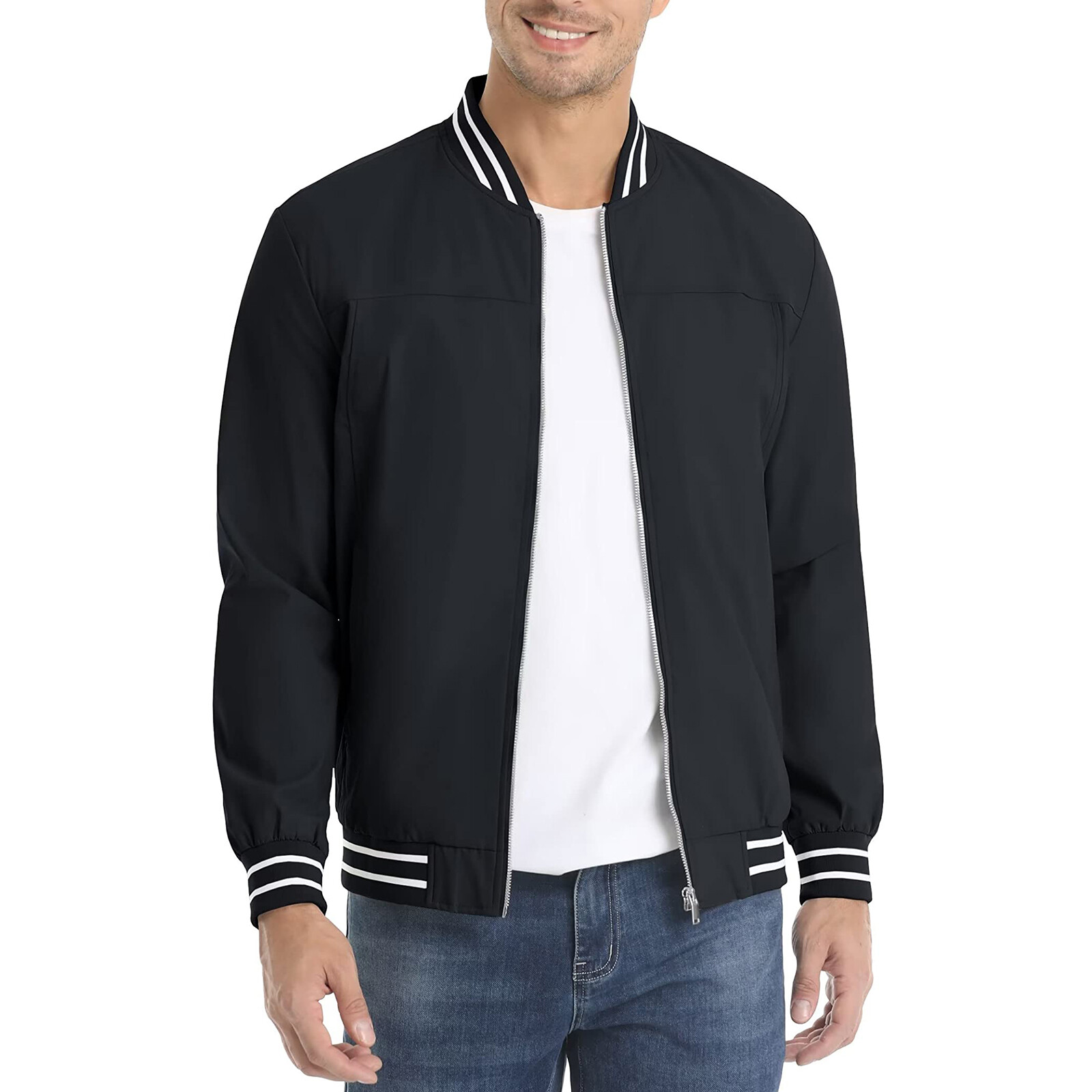 Men’s Thin Bomber Jacket Spring Fall Sportswear Casual Full-Zip Baseball Coat US