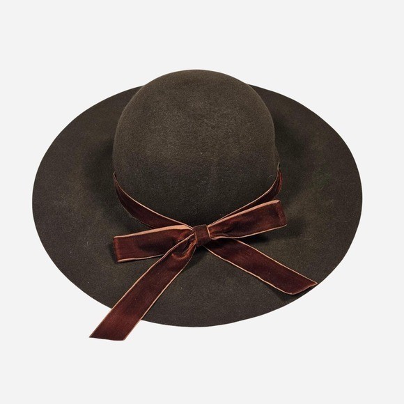 Western boho brown wool wide brim floppy hat with velvet bow / CAPPELLI