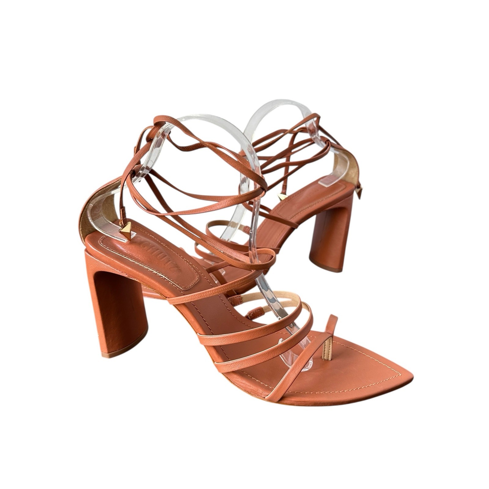 Schutz Women Leather Caramel Strappy Thong Style Toe Sandals Size 11B NWT