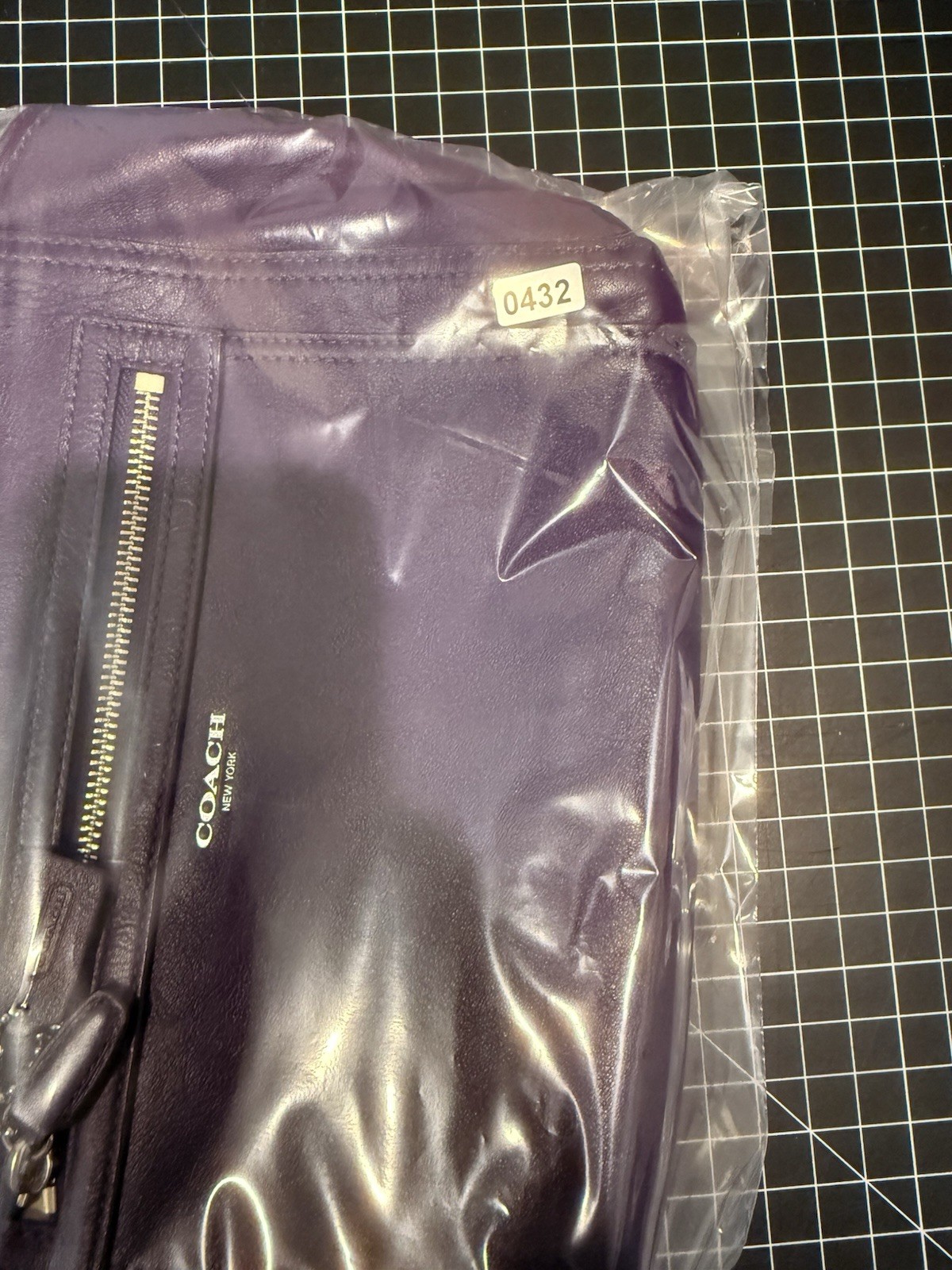 Coach Madison Purple Leather Sophia Clutch Cutout Handle Zip Pocket Evening Bag