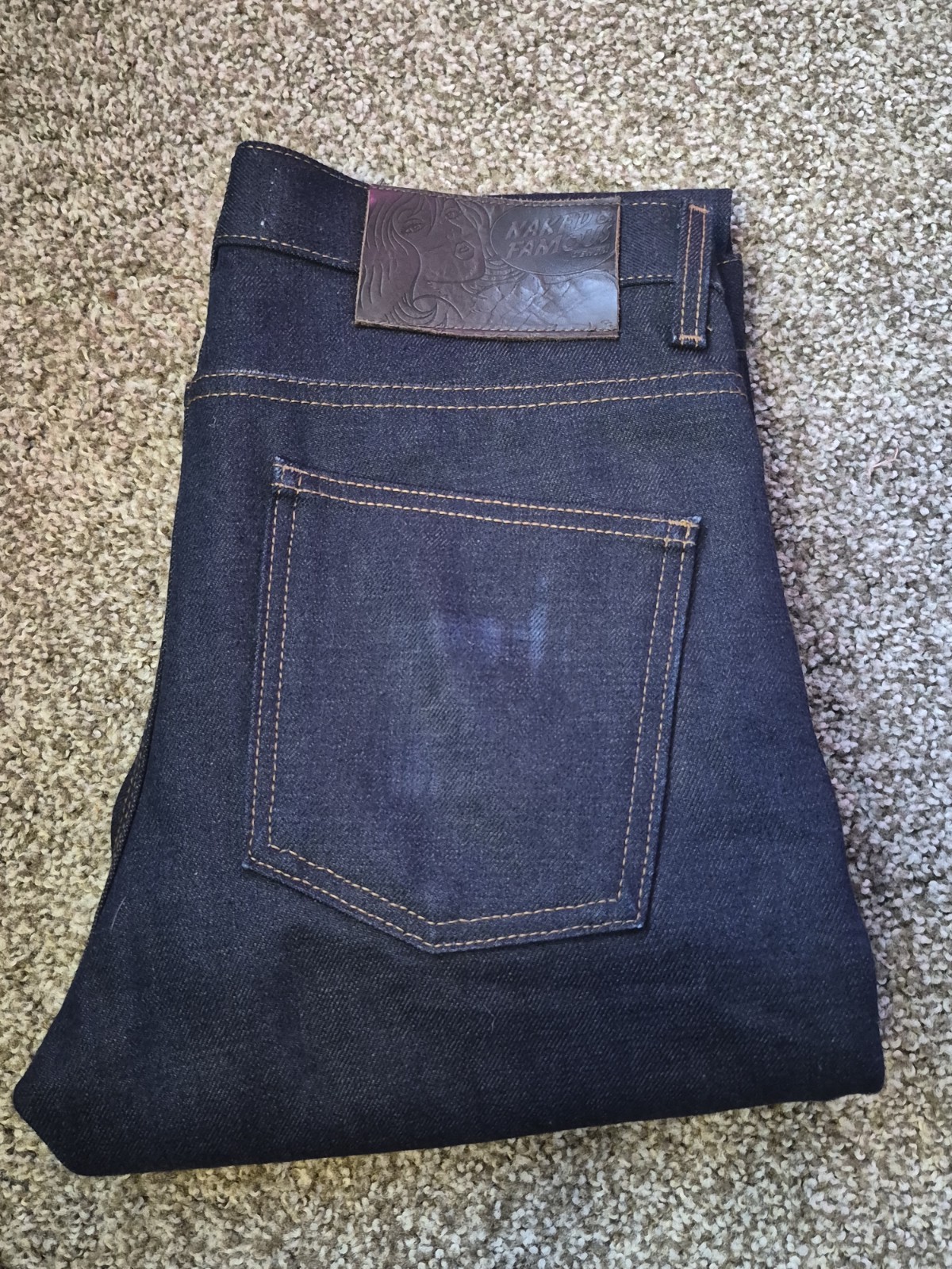 Naked & Famous Denim Super Guy Mens Double Dirty Fade. Indigo X Brown