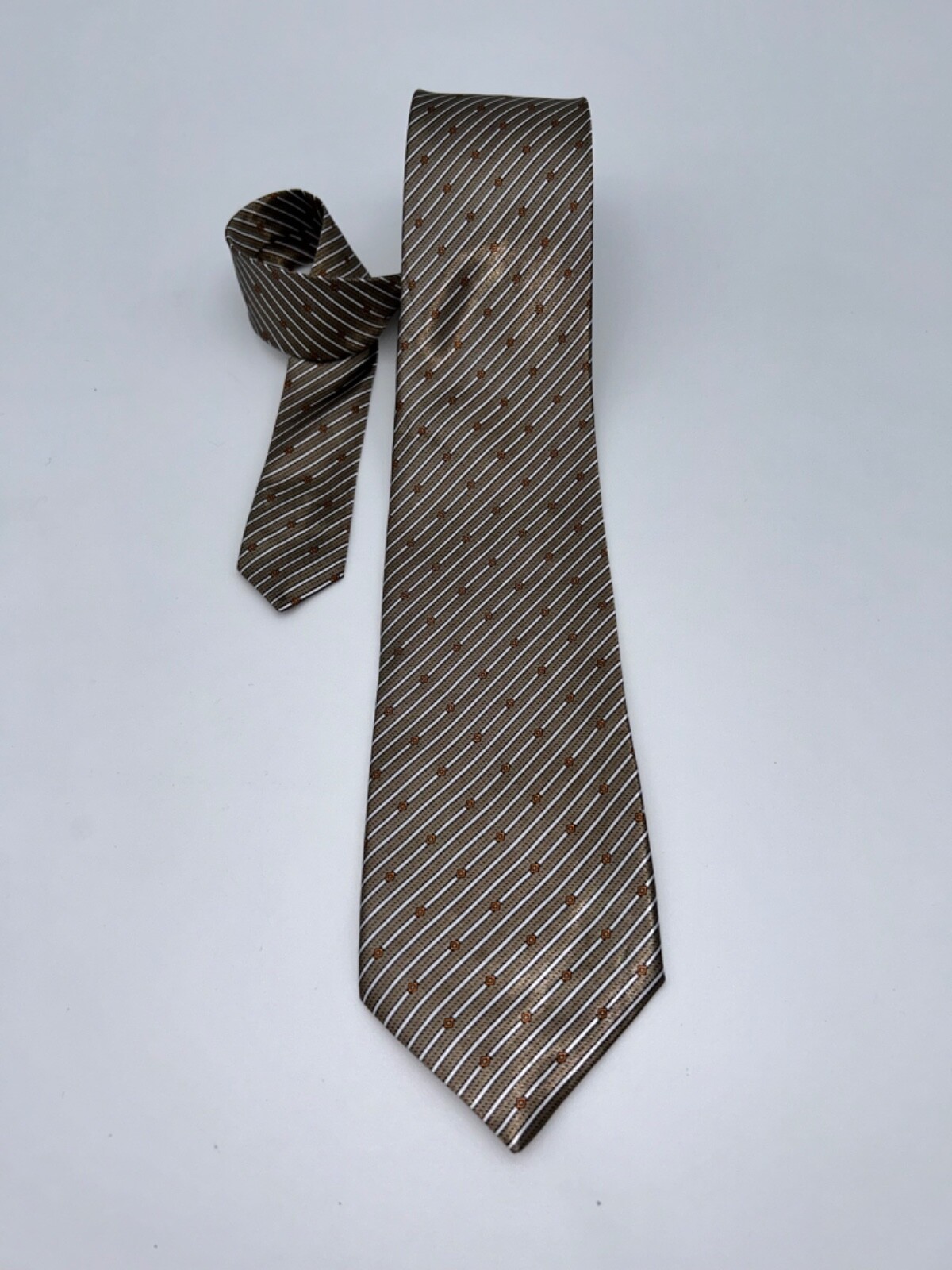 HANFABS Men’s SILK Tie Gold with White Stripes Smooth Feel Touch of Diamond !!