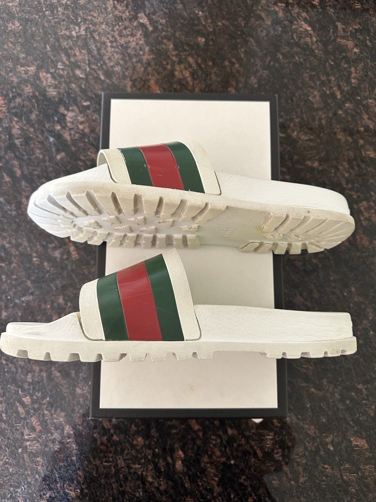 Gucci Men’s White Web Rubber Pool Slides Size 12
