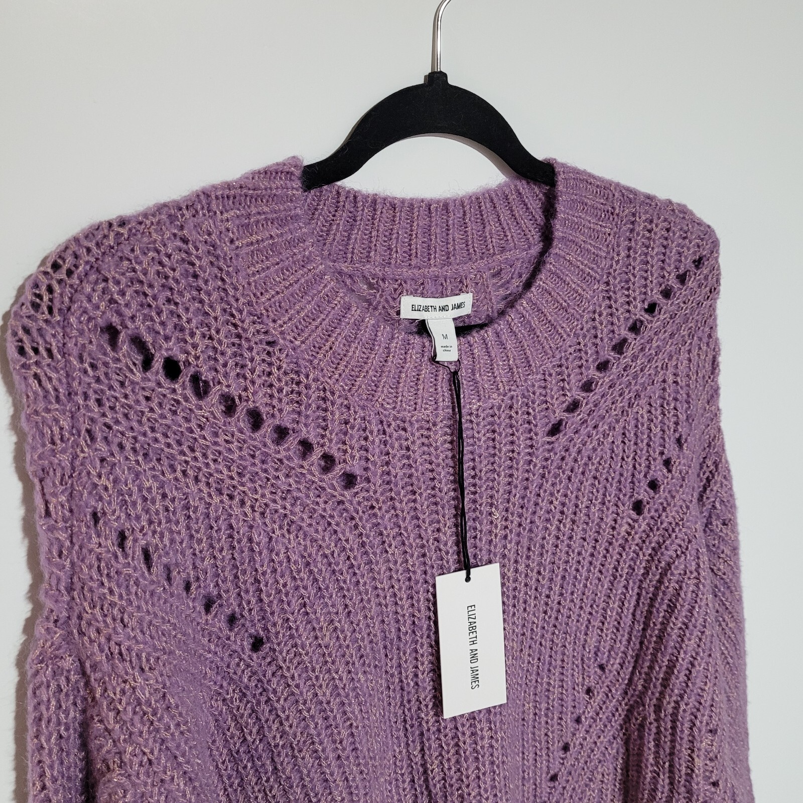 Elizabeth and James Open Stitch Crew Neck Cropped Sweater Purple Women’s Medium